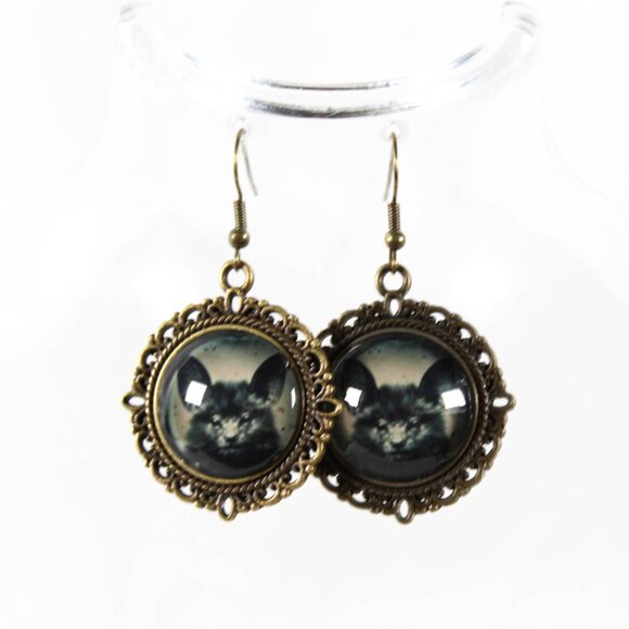 Midnight Whiskers Earrings – Gothic Bat Cameo Earrings - Picture 2 of 4